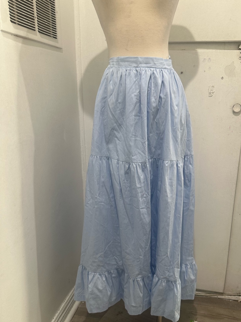 Light Blue Tiered Maxi Skirt with Elastic Waist